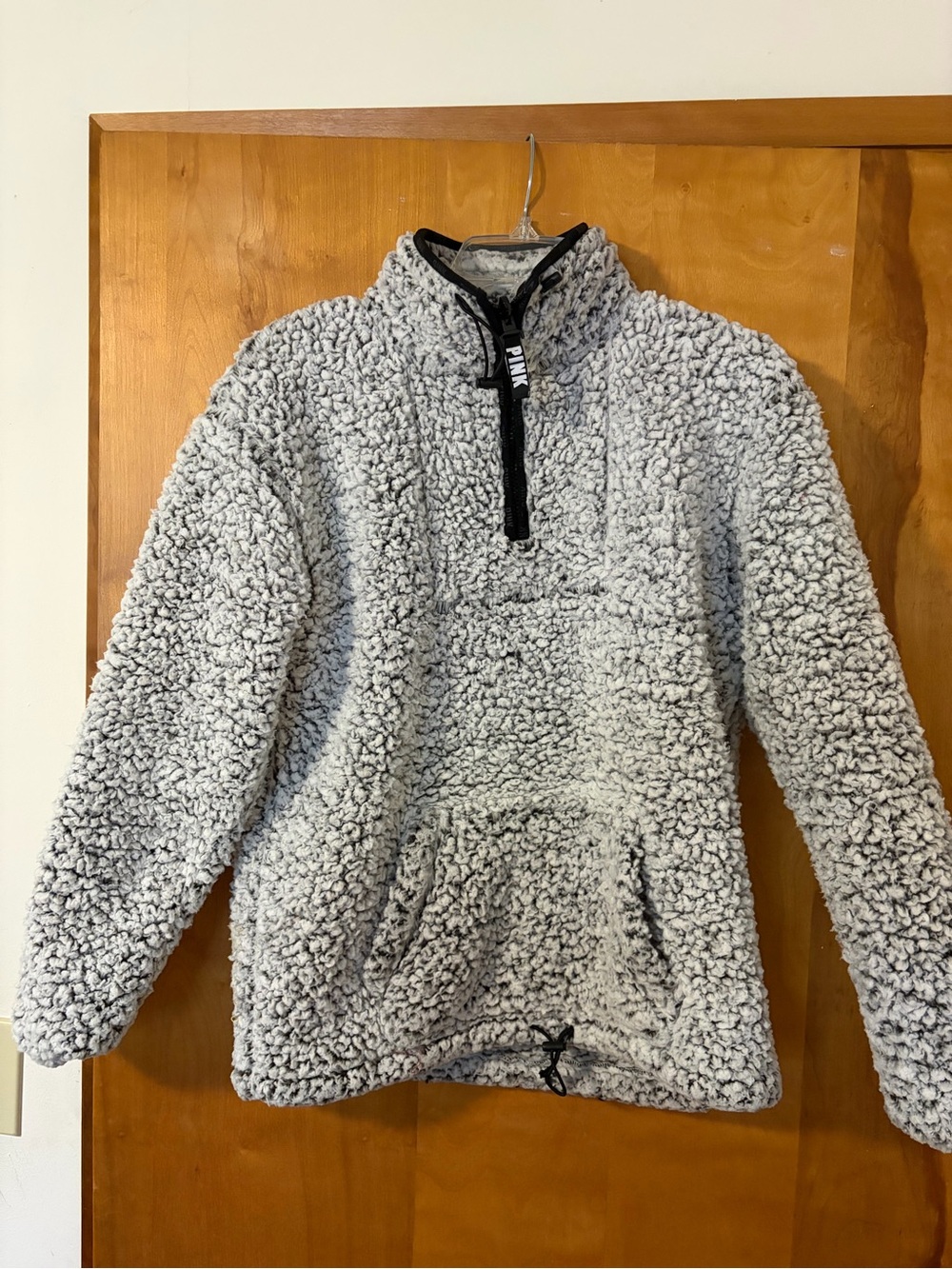 Victoria's Secret PINK Sherpa Pullover in Light Gray and Black Trim - Picture 6 of 7